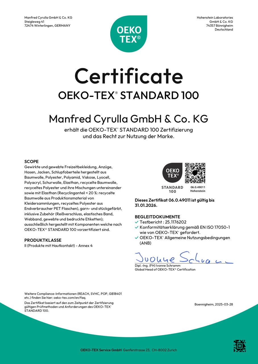 Bild von 2024 Zertifikat nach Öko-Tex-Standard 100